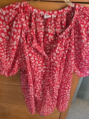GAP Red Floral Puff Sleeve Blouse, Women's XS, NWOT